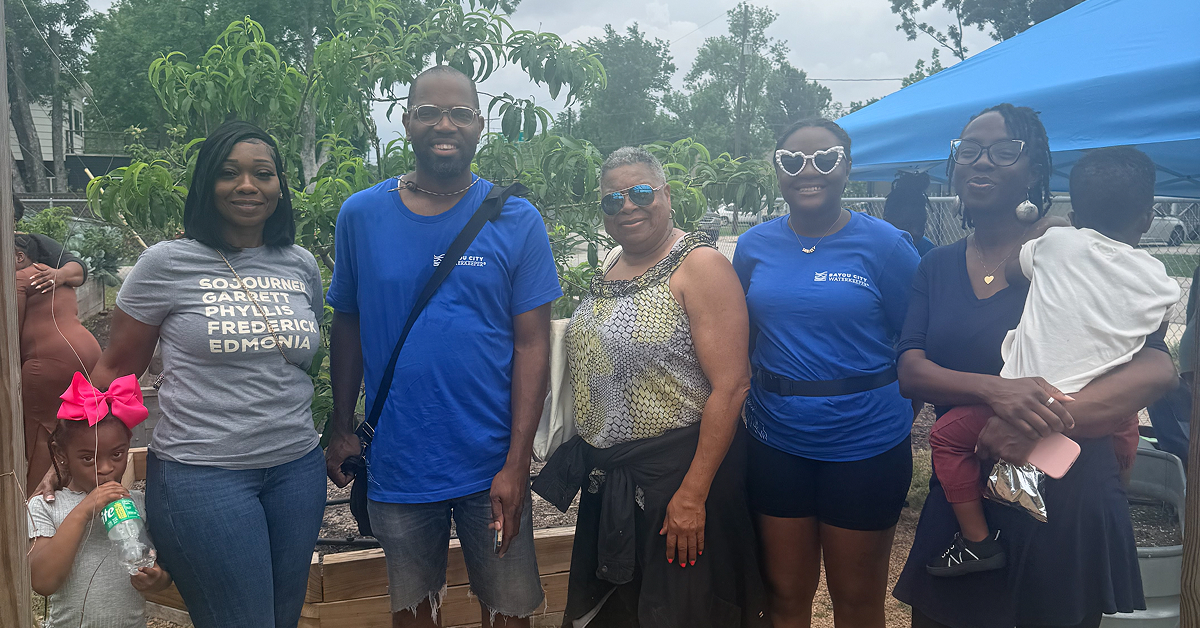 Alberta Cotton, Javian Henderson, Shirley Paley, Shirley Curtis, and Itohan Wise-Osagie attending Northeast Coalition for Advancement and Transformation’s Earth Day event following a cohort site visit at Hobart Taylor Park.
