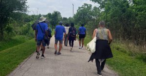 Design Lab Cohort Members exploring green stormwater infrastructure during a community site visit in Northeast Houston. .